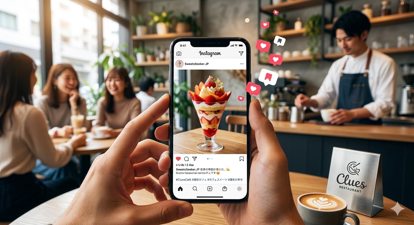 外食を楽しみながら撮影するイメージ